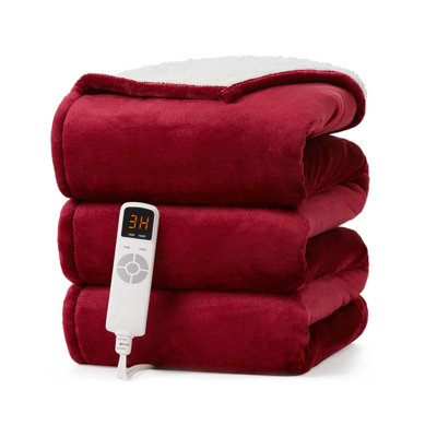 Electric Heated Throw Blanket, Soft Sherpa, 6 Heat Levels, 10 Hour Auto Off, Fast Heating, 50x60 In, Burgundy