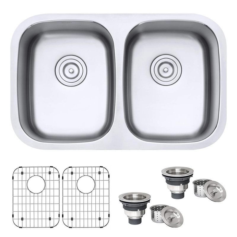 Évier de cuisine à double cuve encastrable en acier inoxydable de calibre 16 Ruvati 29 po 50/50