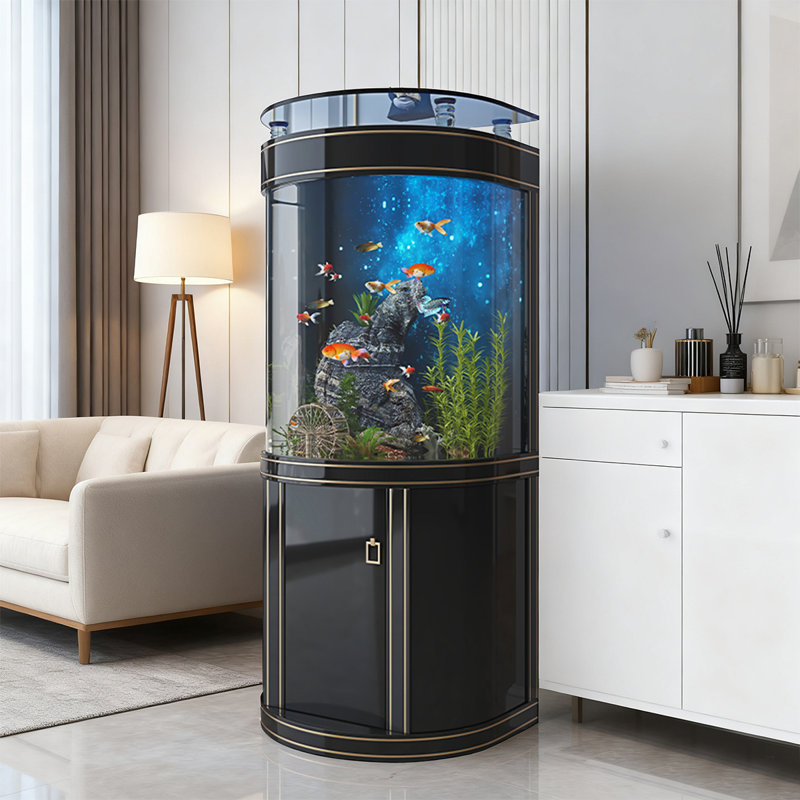 Réservoir d'aquarium semi-circulaire Enjoyment, Noir, H 58,27 po x l 39,37 po x P 19,69 po