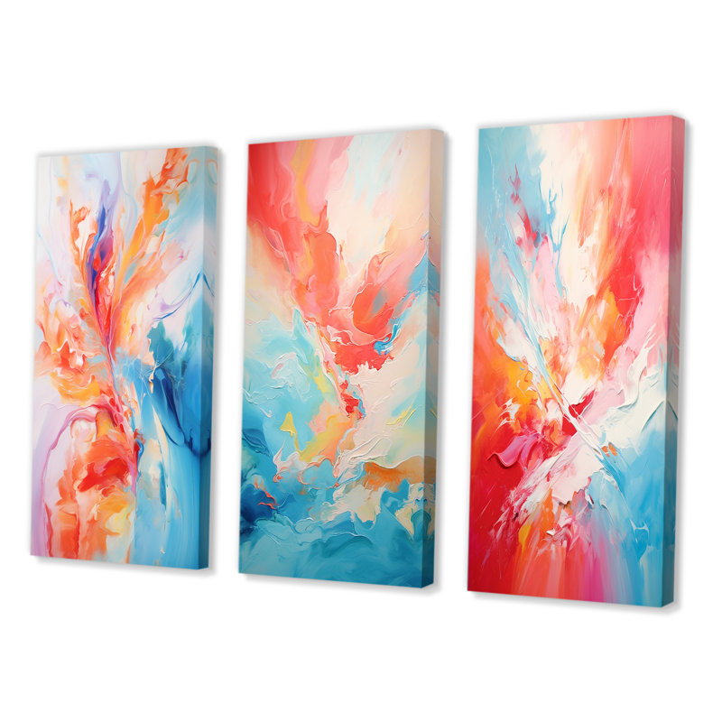 «Colorful Mid Century Energetic EruTIONS III», 3 pièces sur toile, Toile tendue, H 20 po x l 36 po