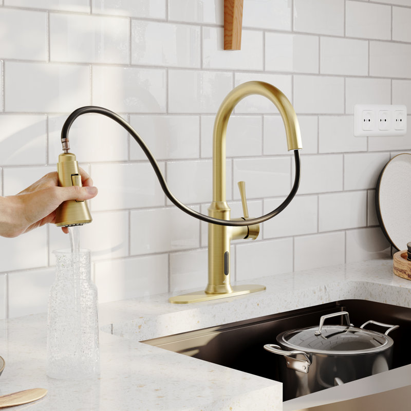 Willow Smart Faucet Touchless Pull Down Sprayer Kitchen Faucet with Voice and Motion Control, Gold