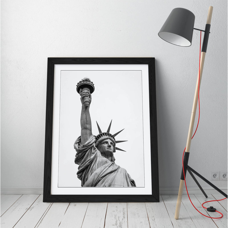 Statue Of Liberty Raised Arm - Single Picture Frame Print on Canvas, 35cm H x 26cm W x 2cm D, Black Framed