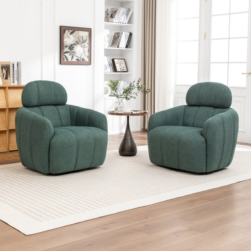 Ashyiah 32'' Wide Swivel Chair With Round Metal Base, Green