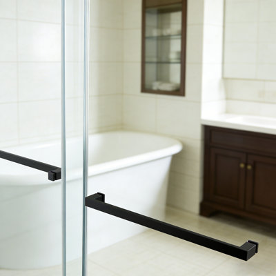 Porte de douche coulissante double sans cadre de 66 po x H 72 po avec verre trempé noir de 3/8 po de couleur GSC