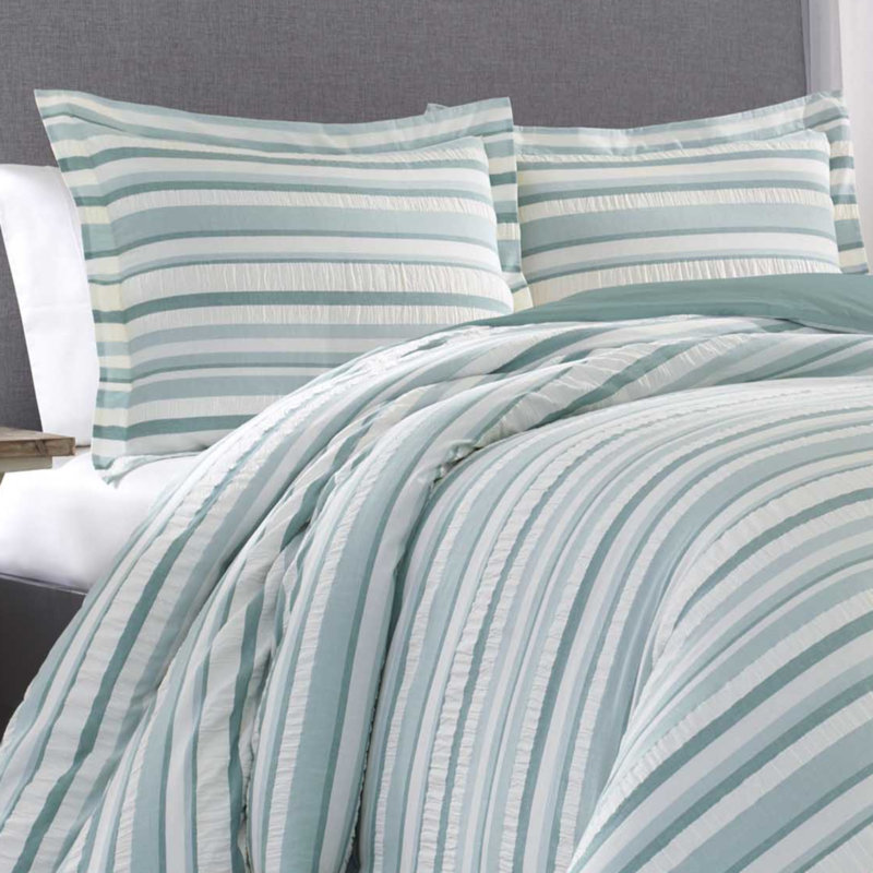 Tommy Bahama Clearwater Cay Blue Seersucker Cotton Duvet Cover Set
