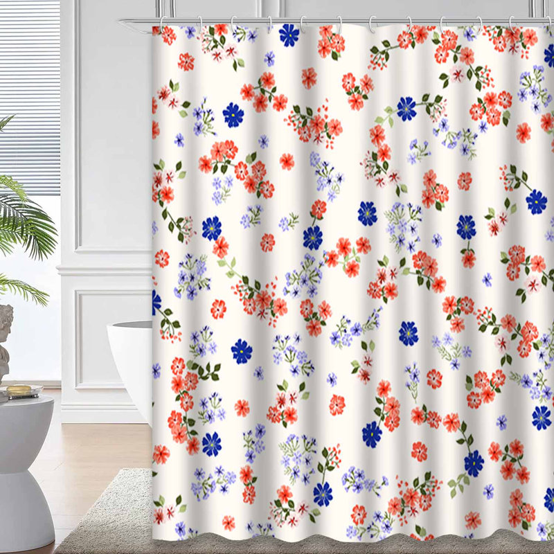 Rideau de douche artistique avec 12 crochets roses, L 72 po x l 72 po