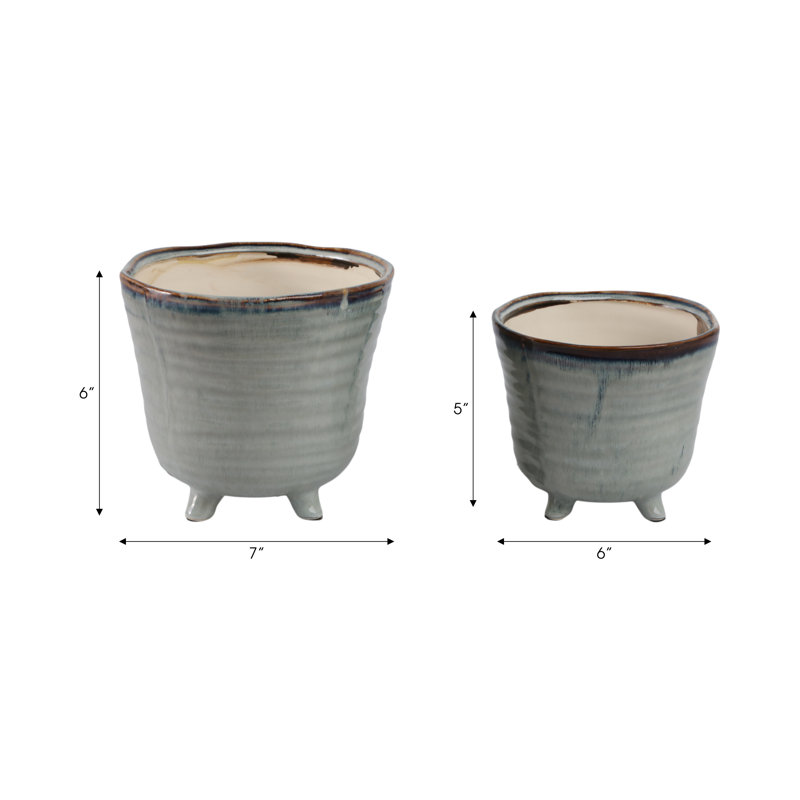 Sagebrook Home Unique Footed Planters, Ivory, 2-Pieces, Blue