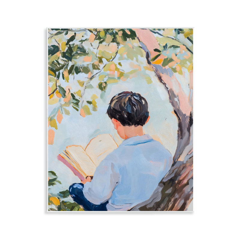Garçon lisant dans la nature, plaque murale, design par The Prints Vibe