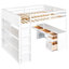 Lit mezzanine pleine grandeur avec tablettes et bureau en blanc - Structure compacte en bois massif idéale pour les chambres à coucher. Les tablettes de l 80,7 po x H 65,7 po créent un coin d'étude confortable-455971657-455971656