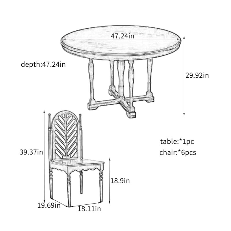 Sturdy Solid Wood Round Dining Table Sets., 29.92”H x 47.24”L x 47.24”W