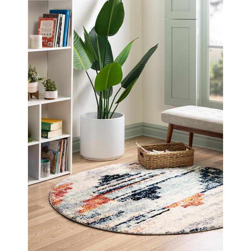 Tapis gris à motif géométrique Tucson, Rond 7 pi
