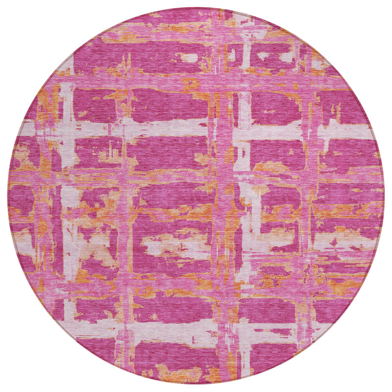 Tapis intérieur lavable rayé rose et orange 8 pi