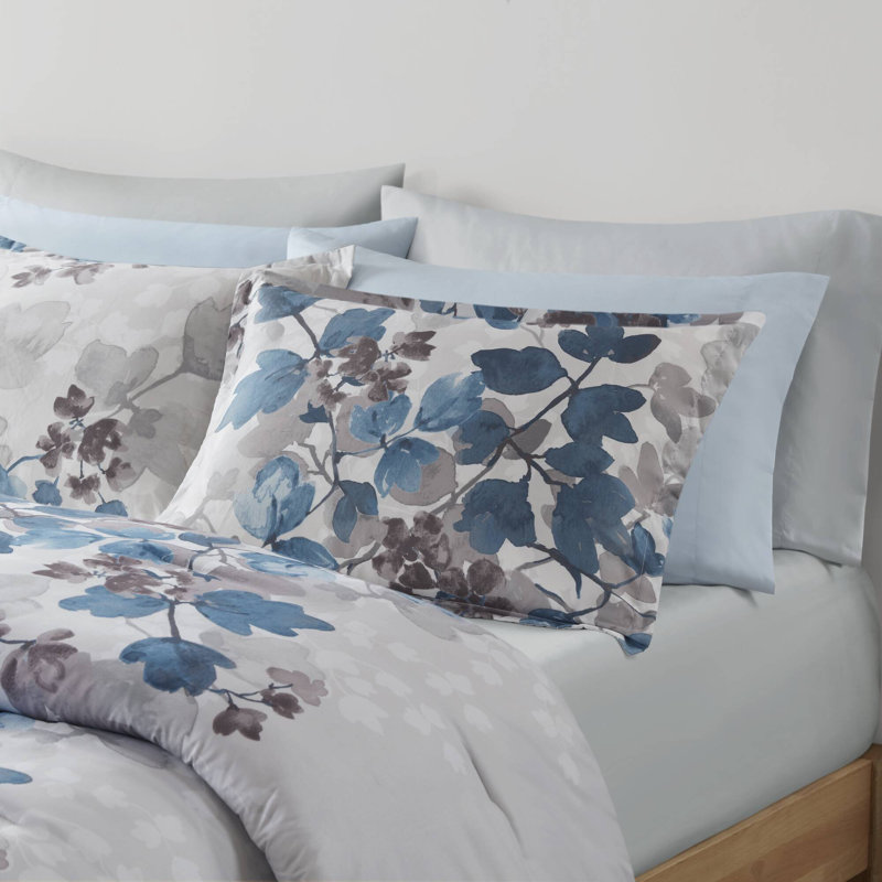 Twin Blue Floral Microfiber Bed in a Bag Set