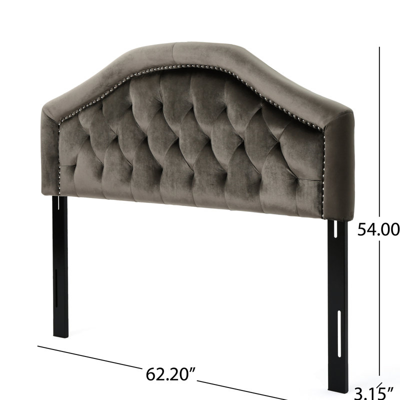 Tête de lit grand format en velours gris avec bouton chic et velours double, présentant luxe et clouté grandeur, Gris