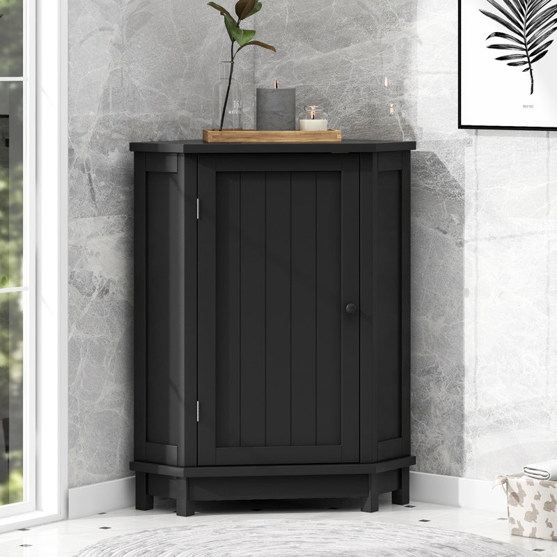 Armoire de rangement en coin noire moderne pour salle de bain, tablettes réglables | Idée de cadeau, Noir