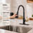 Pull‑Down High‑Arc Single‑Handle Kitchen Sink Faucet with 3‑Function Spray Head and 10‑Inch Deck Plate, Modern Kitchen Faucet,Black Gold-86764199