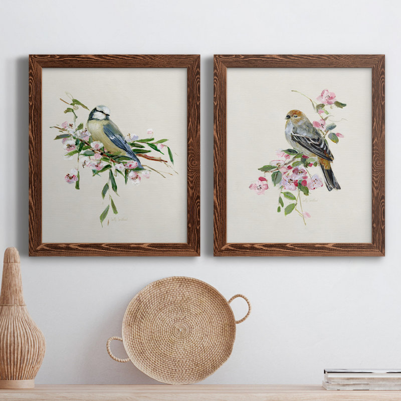 «Spring Song Blue Bird», ensemble de 2 peintures sur toile encadrées, Érable, H 31,5 po x l 47 po x P 1,5 po