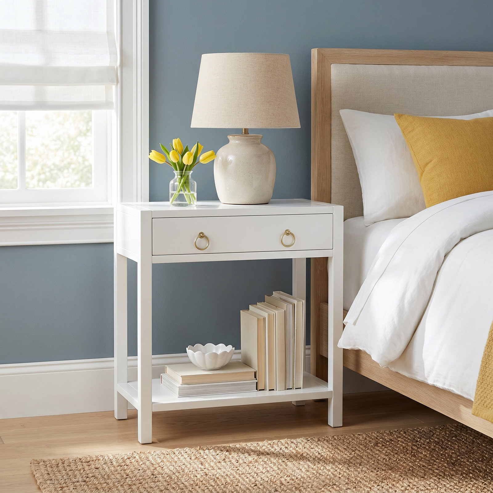 Elin 1-Drawer Pine Nightstand, White