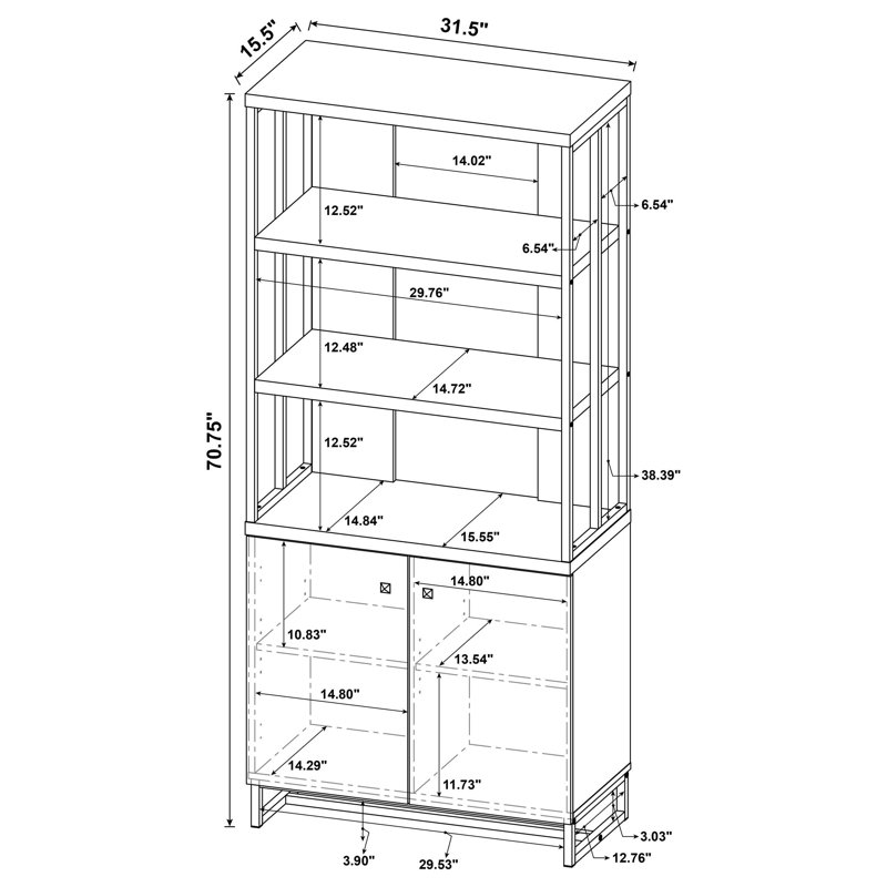 Lomba Wooden Bookcase with 3 Tier Shelves and 2 Doors, Brown