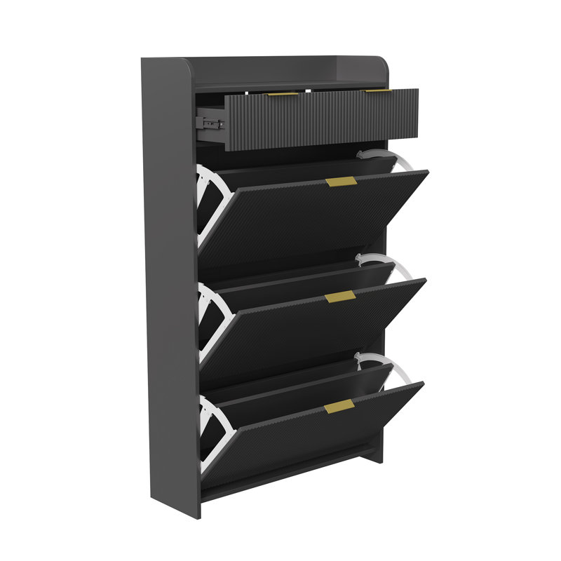 18 Pair Flip Down Shoe Storage, Black