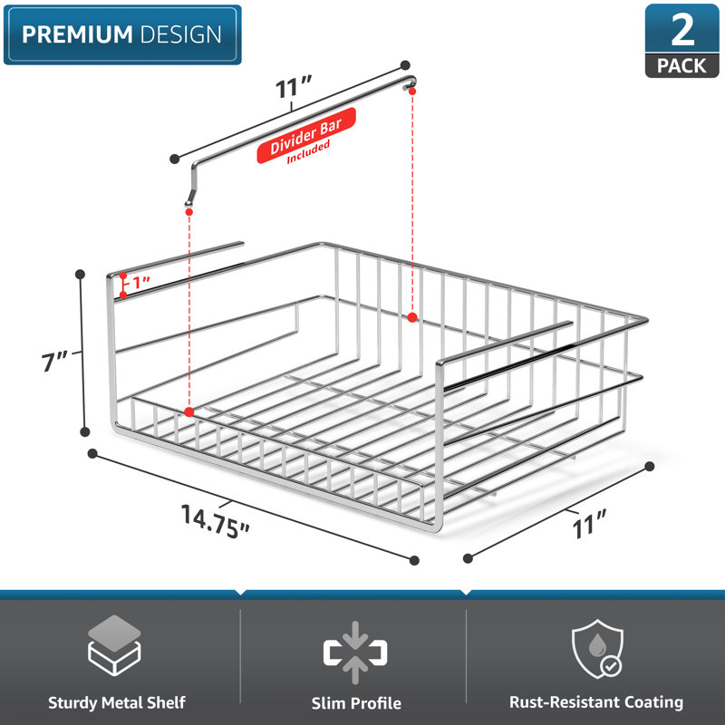 Sorbus Under Cabinet Multipurpose Storage Metal Shelf with Dividers (2-Pack), Silver, Silver