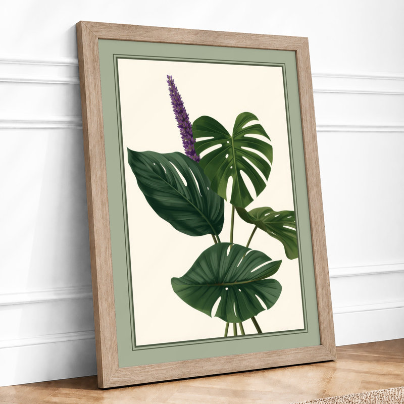 Purple Bloom Study Botanical - Framed Print, A2 - 59.4 x 42.0 cm, Oak