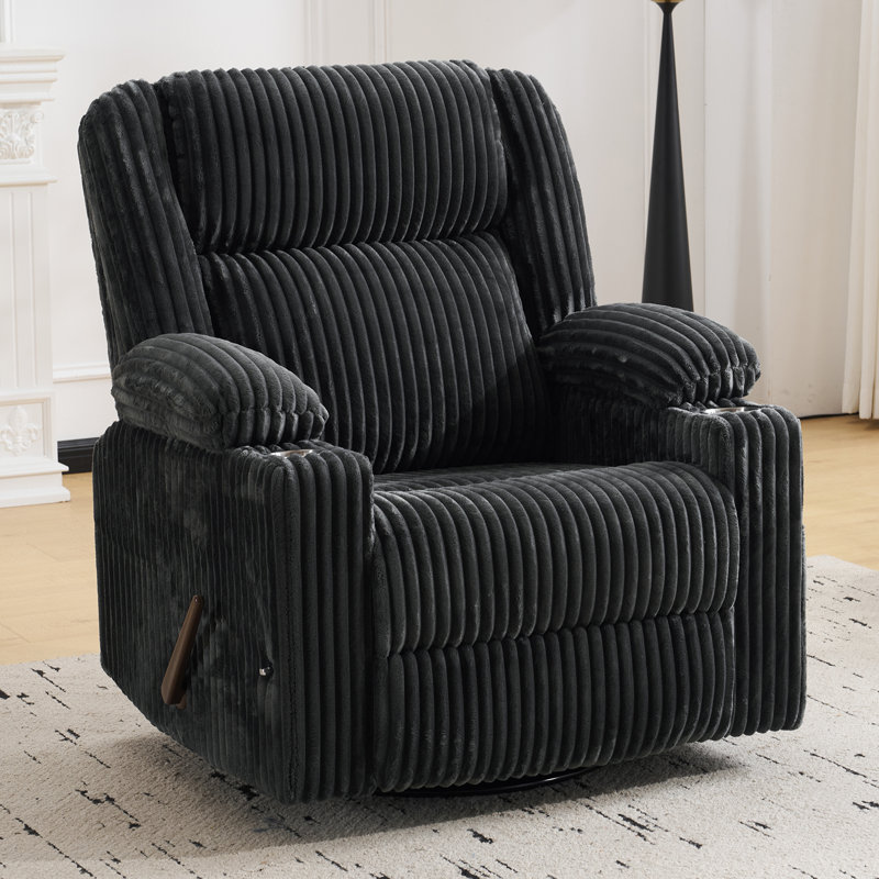 Manual Recliner With Armrest Storage, Featuring An Adjustable Headrest, Phone Holder, And Side Pockets, Dark Gray Corduroy