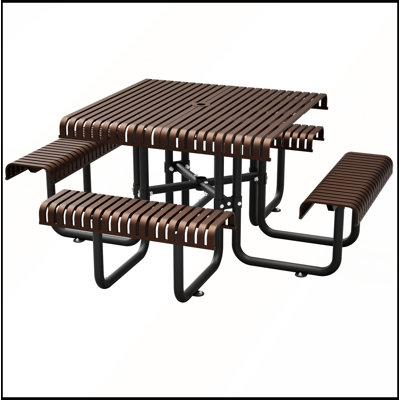 Table de pique-nique en métal 80,7 pouces pour 4 à 8 personnes avec trou de parasol résistant à la rouille 802 pouces