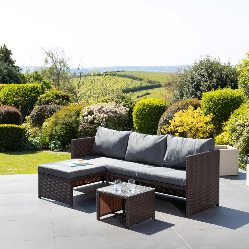 Aleria 187cm Wide L-Shaped Metal Patio Sectional with Cushions, Grey