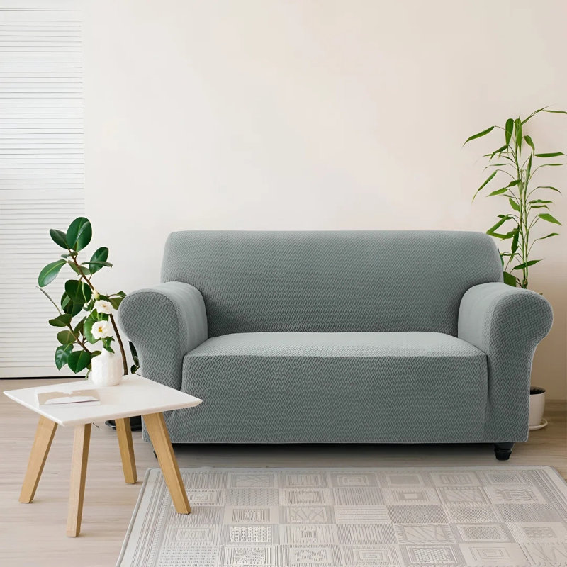 	Luxury Jacquard Pattern Spandex Sofa Cover - Stretch Slipcover for Sofa Protection, 179cm H x 165cm W - (1 Seater), Grey