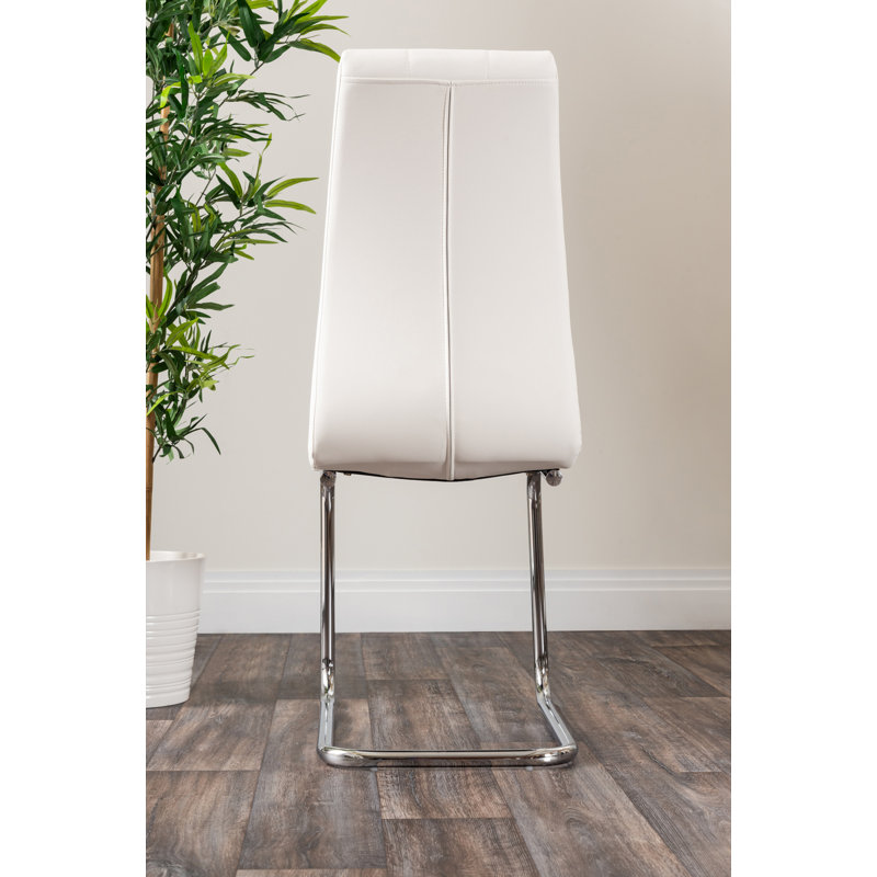 Eubanks High Gloss Double Pillar Dining Table Set with 6 Luxury Faux Leather Dining Chairs, Black, White