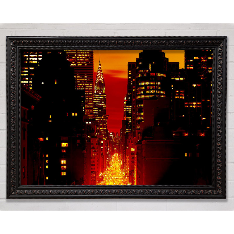 Empire State Building Fire Red - Single Picture Frame Print, Charlotte Black Framed Paper, 42cm H x 59.7cm W x 3cm D