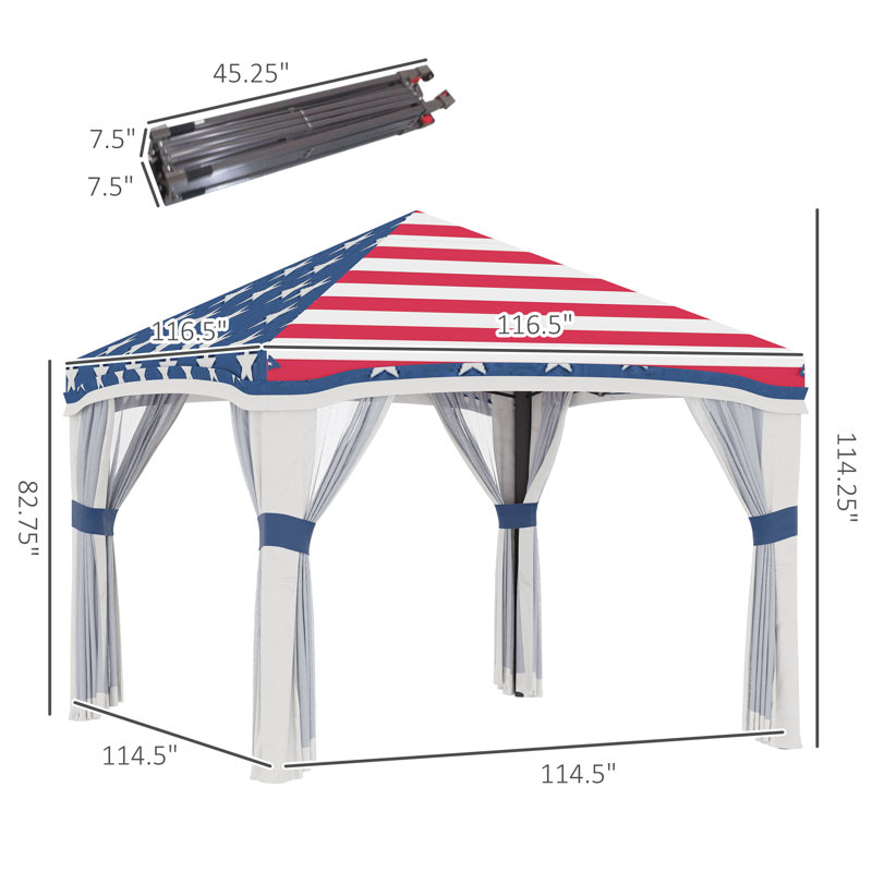 Outsunny 10' x 10' Pop Up Canopy Tent with Netting, Instant Tents for Parties, Height Adjustable, with Wheeled Carry Bag and 4 Sand Bags for Outdoor, Garden, Patio