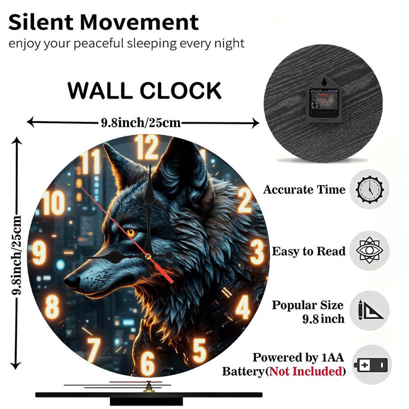 Cyberpunk Wolf Clock Future Design