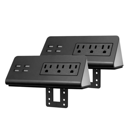Two Desk Edge Mount Power Outlets With Usb Charge Ports