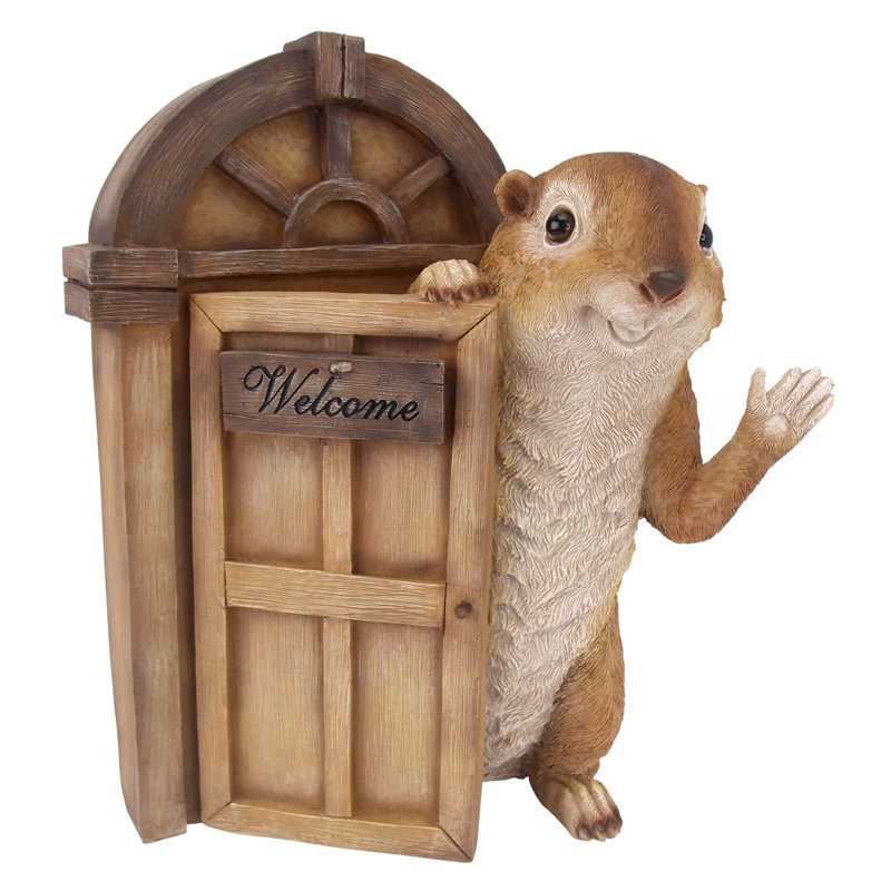 Hand-Painted Brown Resin Squirrel Welcome Door Sculpture