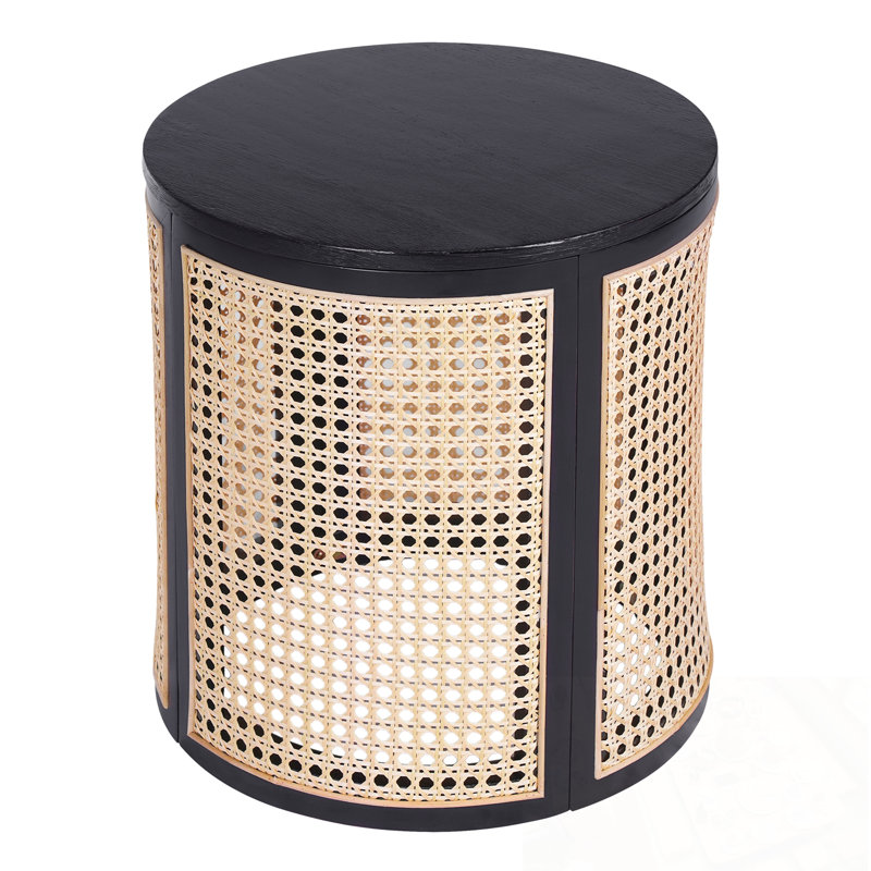Table de chevet en bois avec rangement à plateau rabattable, Noir