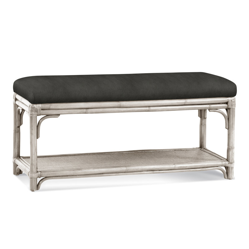 Summer Retreat Wicker Shelf Storage Bench, Antique Frost White, Ivory Crypton Performance; 0886-91