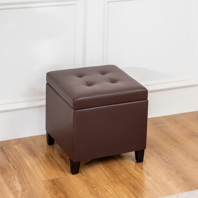 Amoya Faux Leather Square Storage Ottoman with Tufted Lid