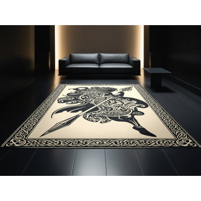 Tapis damassé classique beige lavable à la machine Joyce Cuchulainn