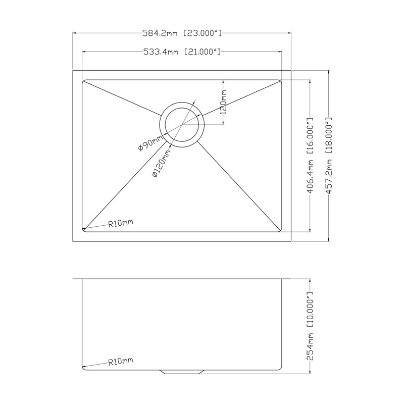 23'' L Single Bowl Stainless Steel Kitchen Sink