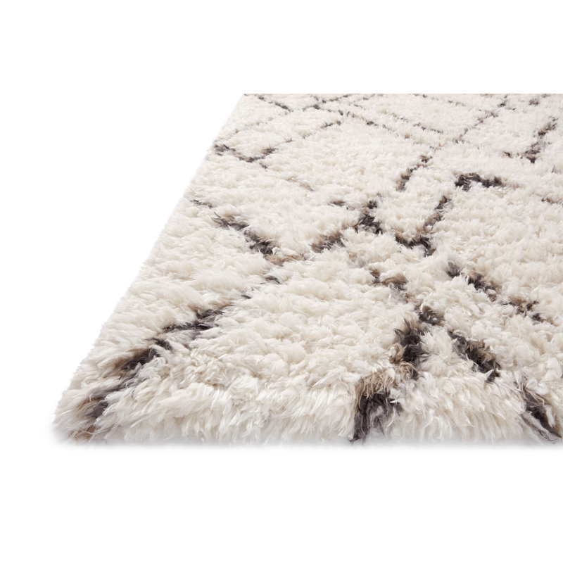 Ivory and Bark Geometric Synthetic Area Rug, 3'-11" x 5'-6"