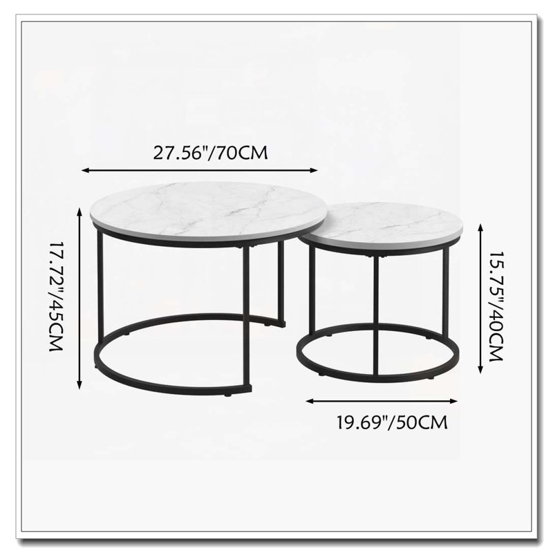 Ensemble de tables basses Nesting, White, Faux Marble