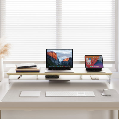 Acrylic Monitor Stand Riser, 42.5 Inches Acrylic Clear Dual Monitor Stand with Metal Storage, 2 Tier Acrylic Computer Riser for Desk, Clear Laptop Stand for PC, Laptop, Printer, TV