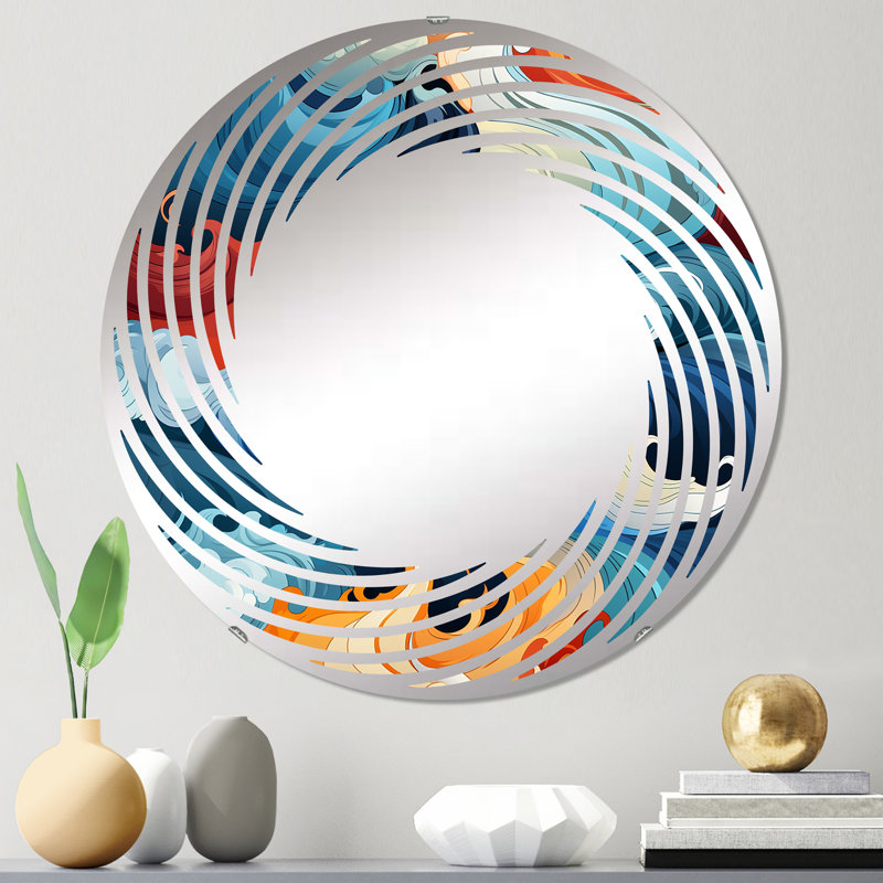 Miroir mural spiralé bleu et orange, 23,6 po x 23,6 po