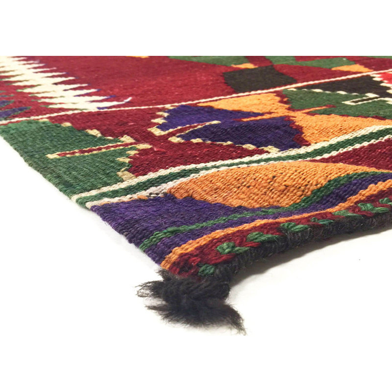 One-of-a-Kind Hand-Knotted 1960s 3'4" x 3'8" Wool Area Rug inRed/Green/White/Blue