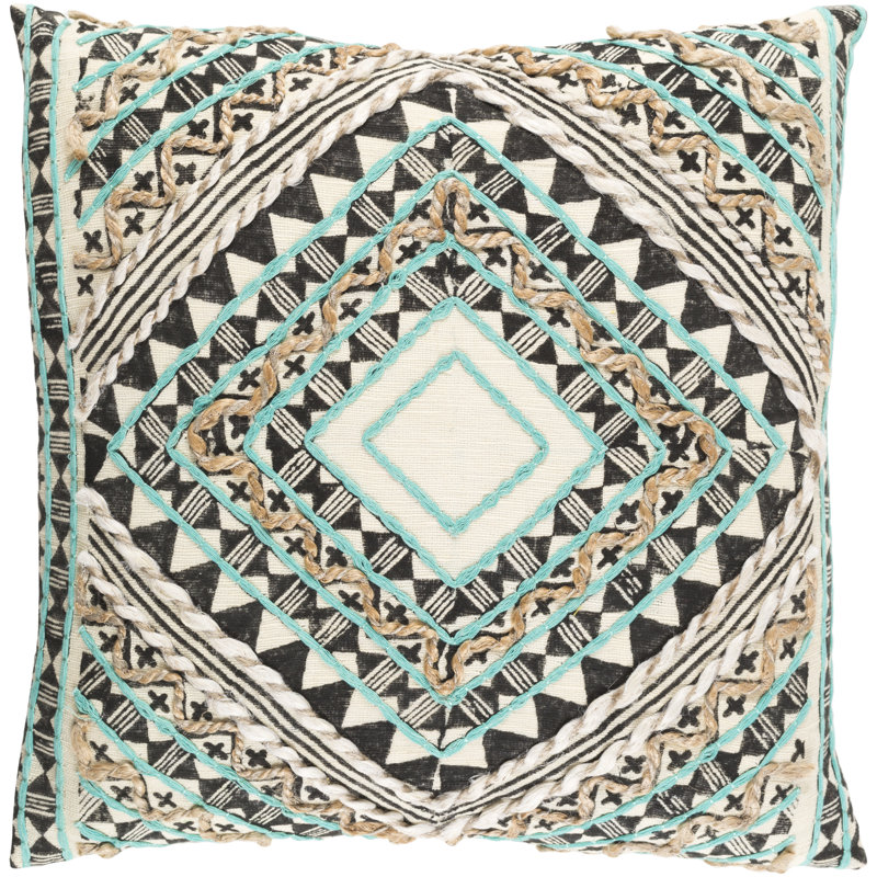 Kazinga Geometric Cotton Throw Pillow, 18" H x 18" W, Rust/Camel/Black/Cream, Poly Filled