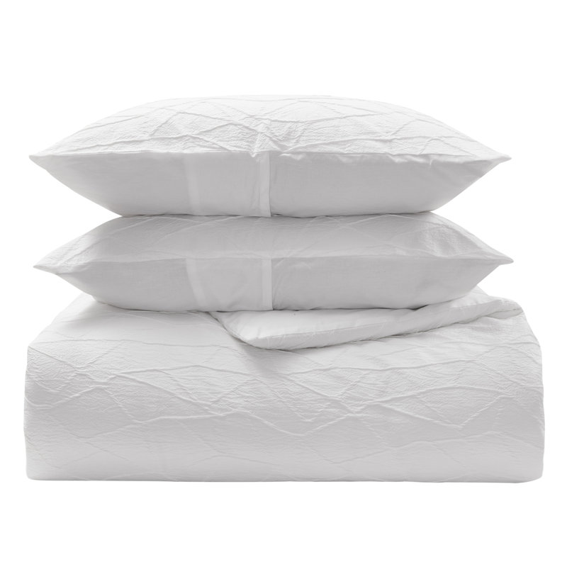 Vera Wang Abstract Crinkle White Duvet Cover Set, Queen, King Duvet Cover + 2 King Shams