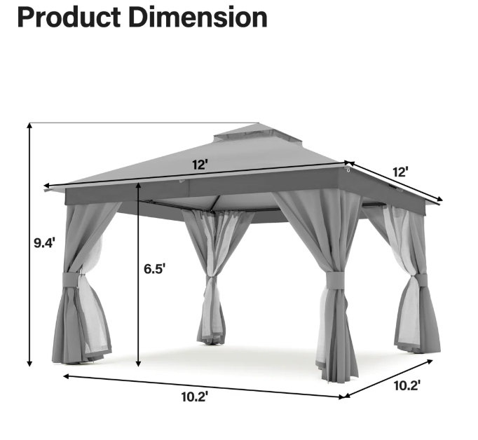 Pavillon de jardin en acier 12 pi