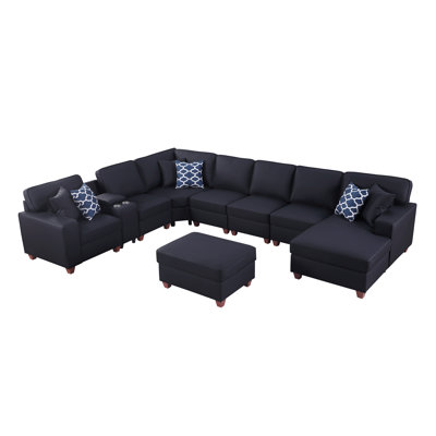 Belmont - Canapé modulaire en cuir en U avec console porte-gobelet et repose-pieds